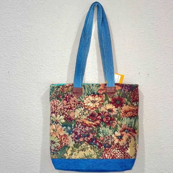 Sew What? Upcycling Handbags - Handmade & Upcycled Denim and Floral Tapestry Tote Bag